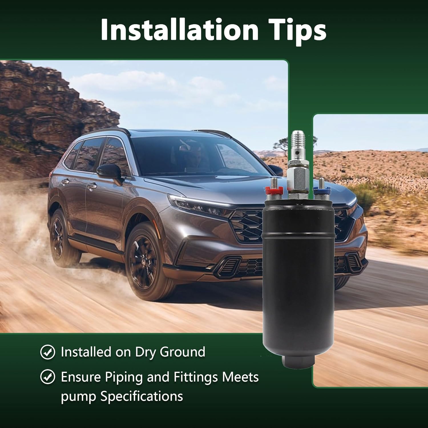 380LPH Universal Inline External E85 Compatible fuel pump with 6AN Outlet / 10AN Inlet Fitting Replaces 0580254044 50-1005 044 Style