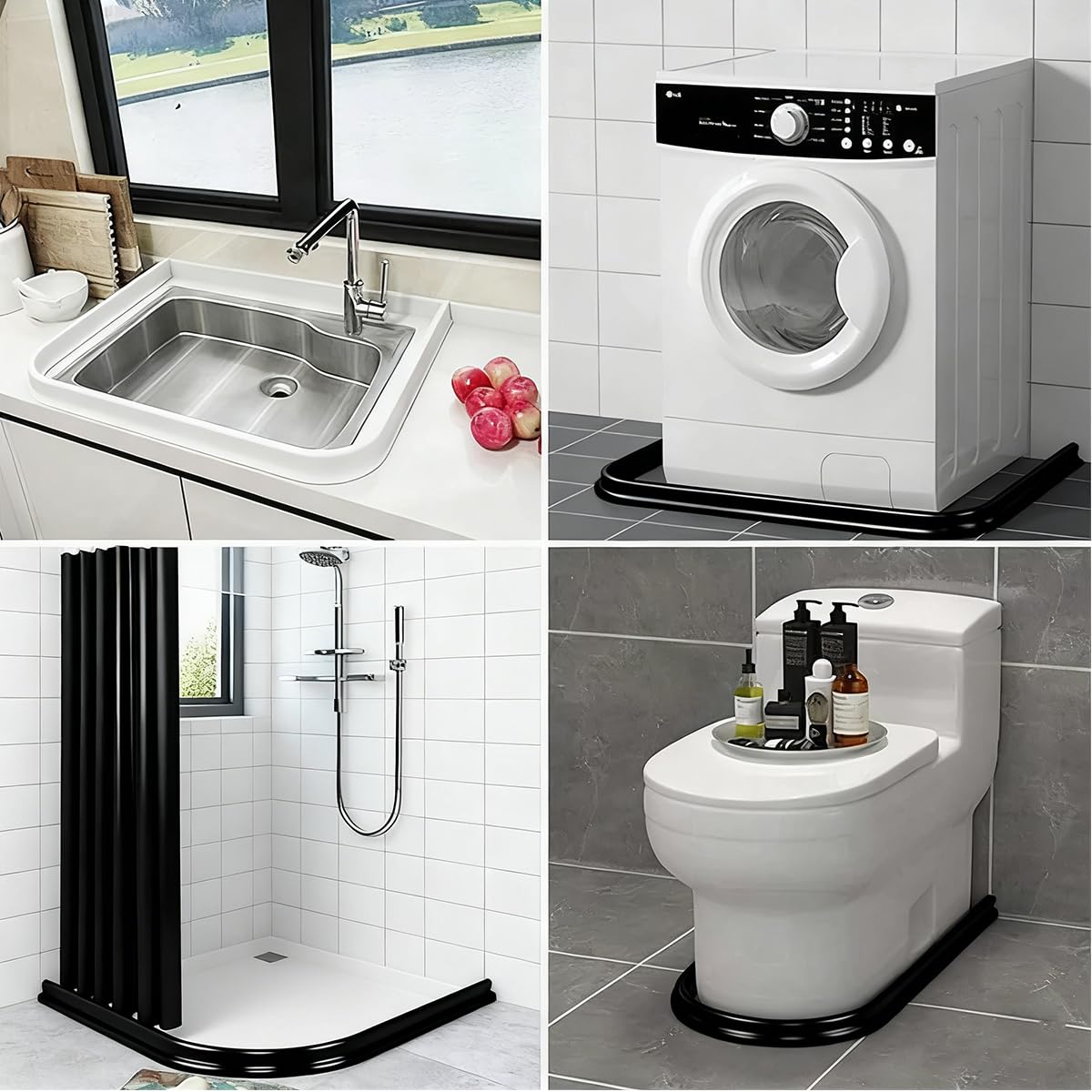 2M Barrera Agua Ducha, Perfil Silicona Ducha Autoadhesivo, 4cm Barrera Impermeable Flexible, Sello A Prueba De Salpicaduras para Baños Y Cocinas (200x3x4cm)