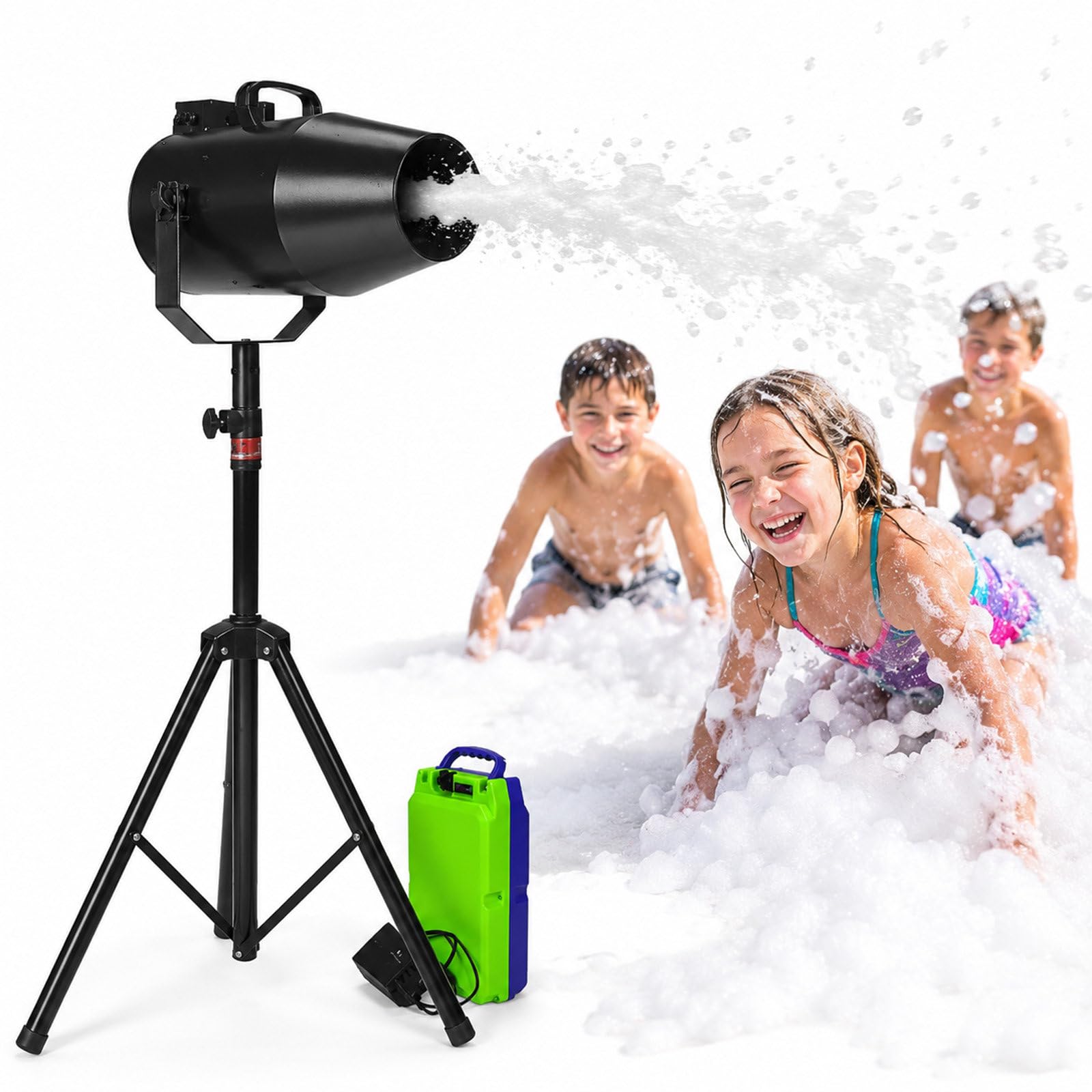 QJJML Foam Machine For Party, Party Foam Cannon, Large & Fast Foam Output, Telescopic Bracket Height Adjustable,1000w Stage Effect Jet Foam Machine For 5-10 People Pool Birthday