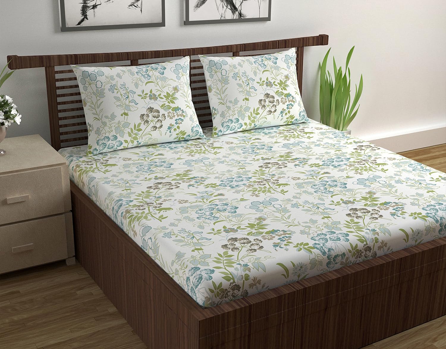 Divine Casa 100% Cotton Bedsheet Set for Double Bed | 1 Double Cotton Bedsheet & 2 Pillow Covers | 144 TC Breathable & Wrinkle-Free Aesthetic Double Bedsheet Set - Lily Birch (B0BZ8JZSCP) Amazon Price History, Amazon Price Tracker
