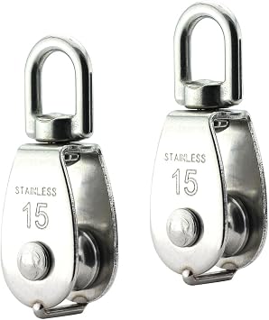 2PCS Lifting Single Pulley Stainless Steel Heavy Duty Single Wheel Swivel Lifting Rope Pulley Block M15