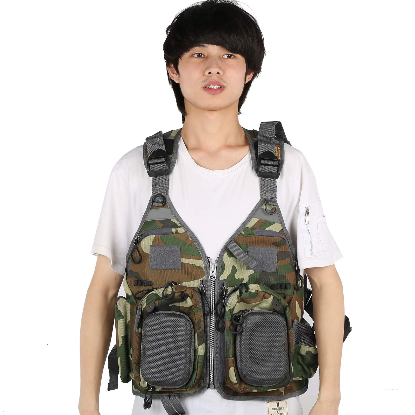 VGEBY Giacca multifunzionale da esterno Caccia Pesca Viaggio Gilet mimetico con tasche Lavoro Caccia Pesca Viaggio Foto Gilet con tasca
