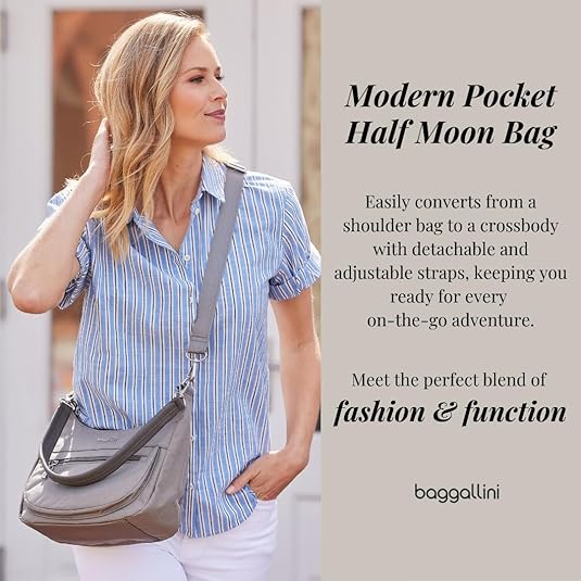 Baggallini Modern Pocket Half Moon 11x10.5 Shoulder Women W/Replaceable Straps Converts