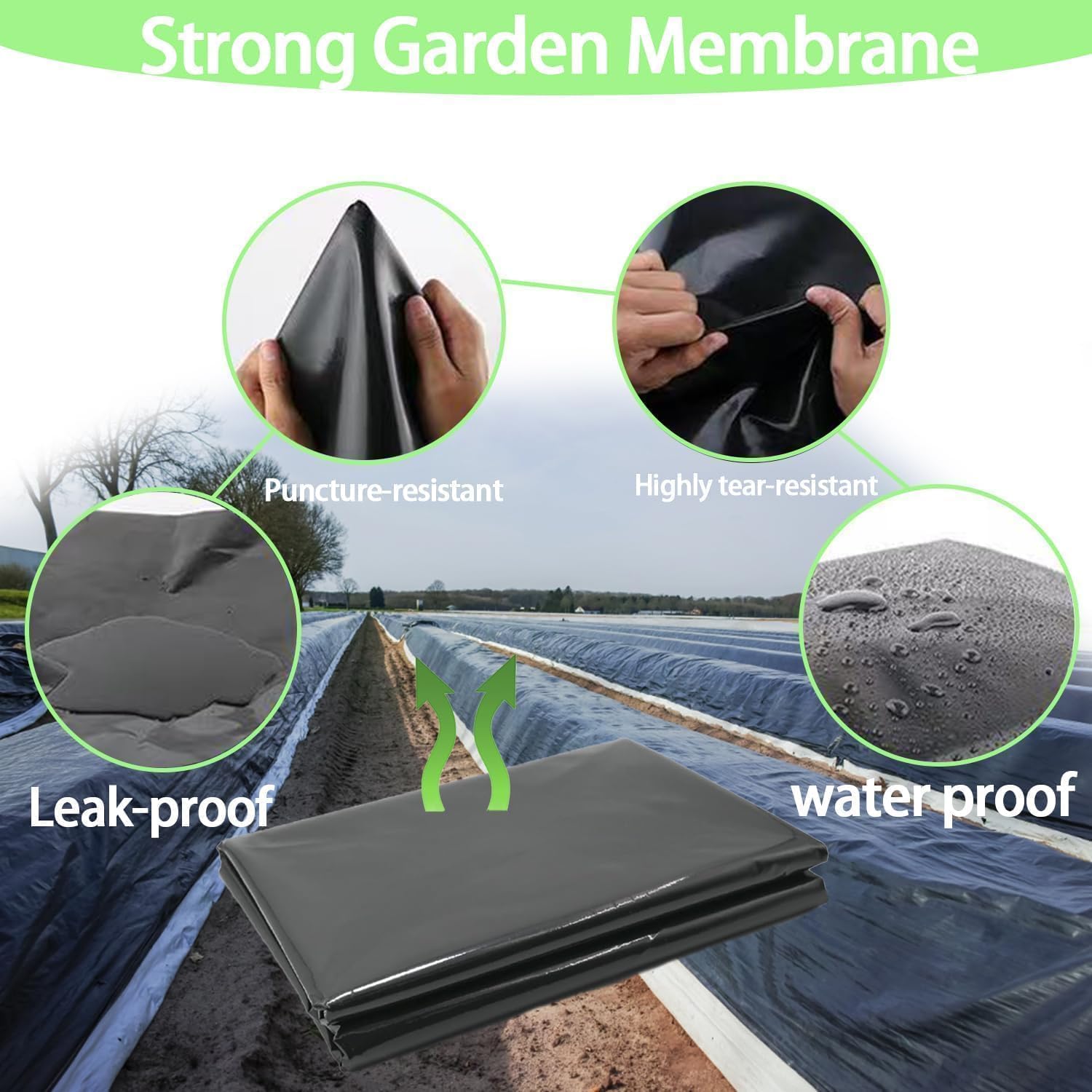 Bache Noire Agricole, 2x6 m Bache Plastique, Etanche Bache Noire, Résistant aux Déchirures Bache Noir, Bache Noire Jardin Convient aux Maisons Etangs Fleurs Jardins Serres Réservoirs