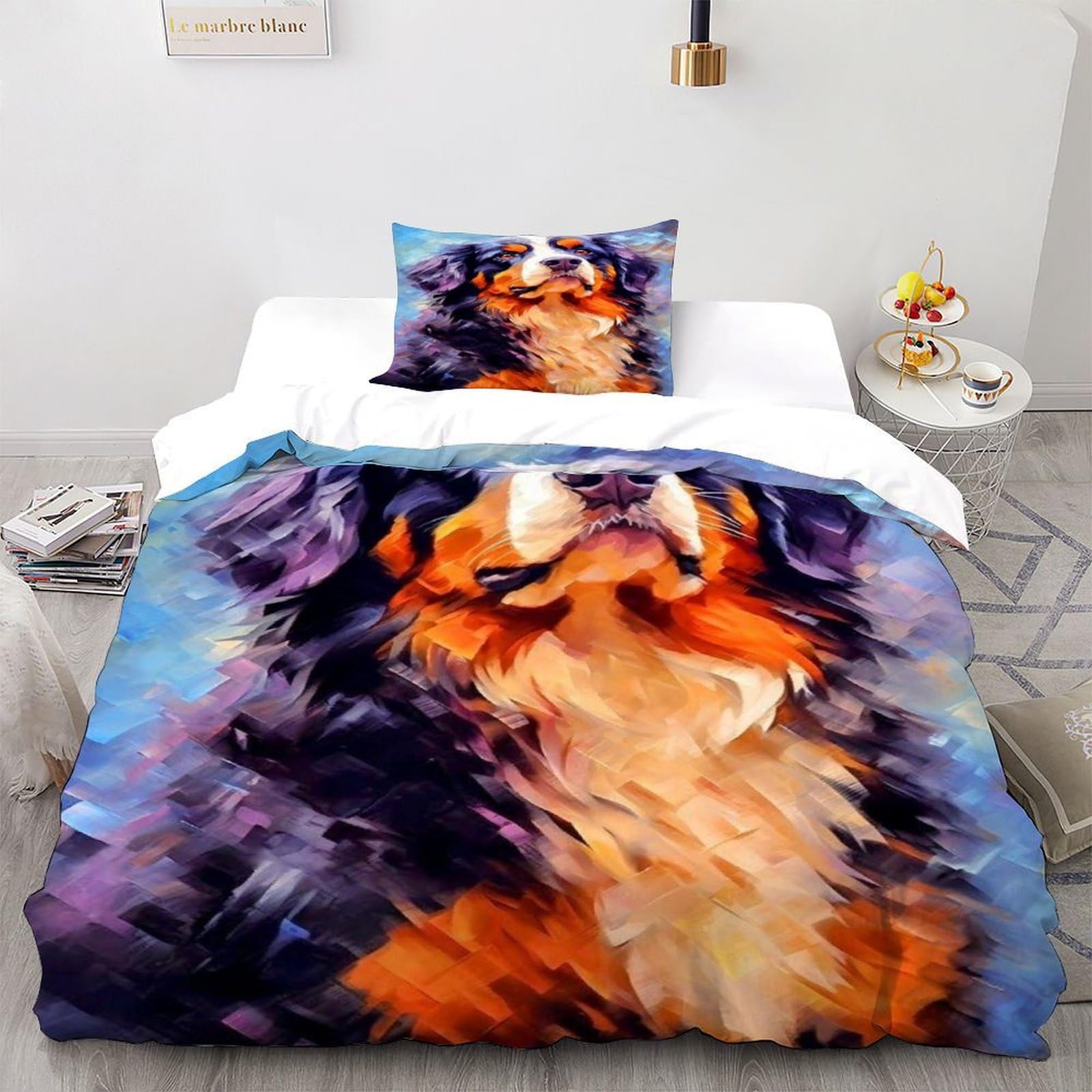 Parure de couette chien en microfibre pour lit une place avec 2 taies d'oreiller