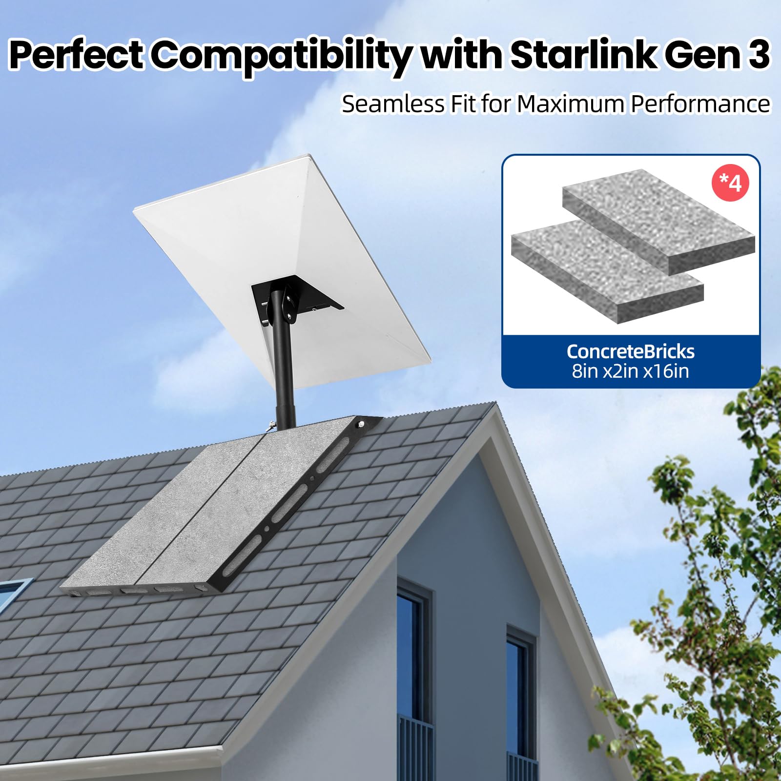 Xyrofta Starlink Roof Ridge Mount, Adjustable Gen 3 Mounting Kit with 0-32° Angle, Heavy Duty Pivot Roof Mount with Pipe Adapter,No Drilling Required