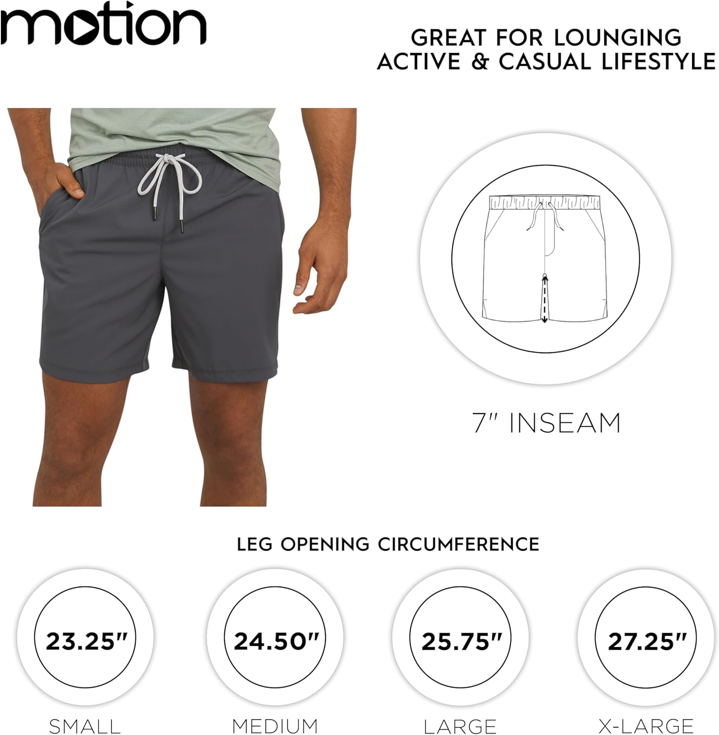 Motion Men's Classic Fit Active Performance Lightweight Stretch Woven Shorts (S-XL) - Image 2