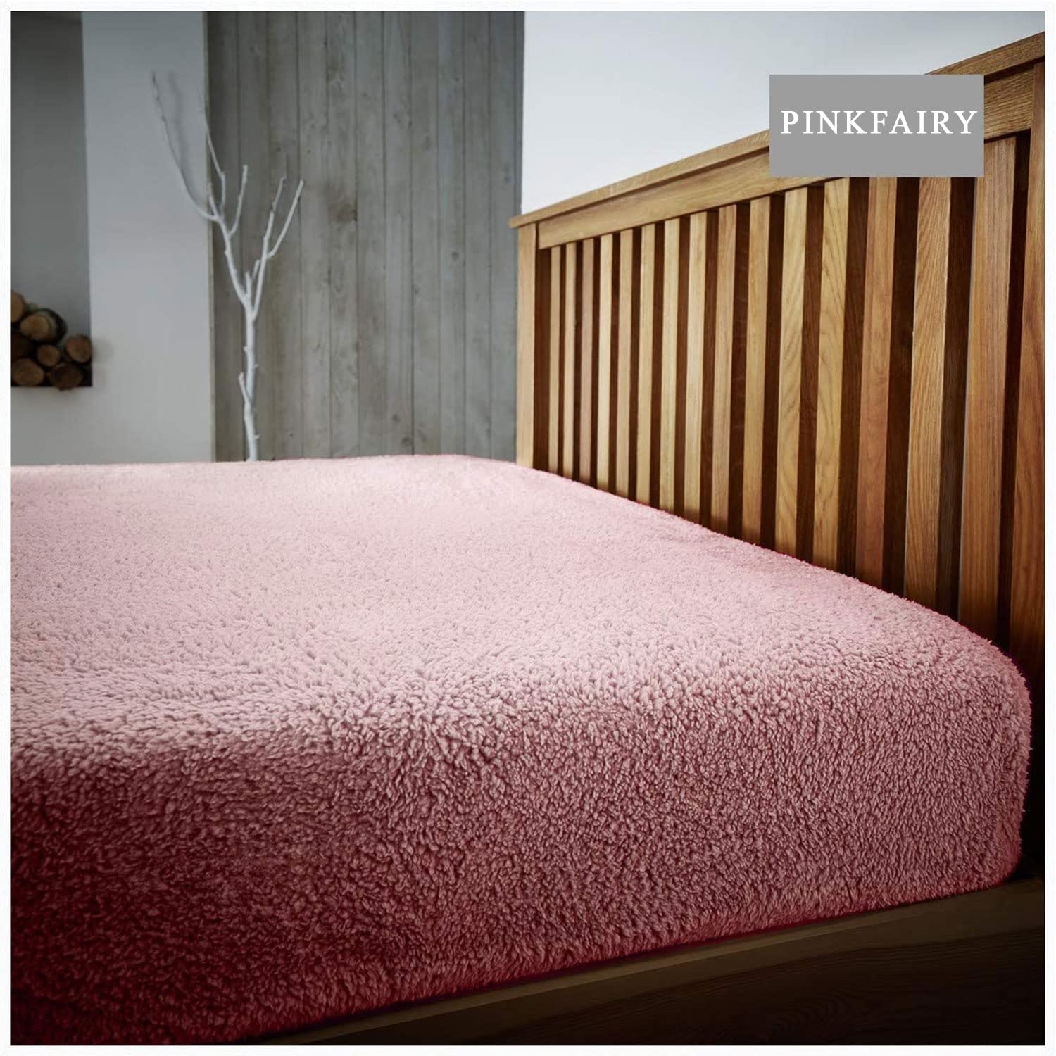 Pinkfairy® Luxury Teddy Fleece Plain Fitted Bed Sheet Thermal Warm Cosy Super Soft Bedsheet Bed Linen Easy Care Bedding Accessory (Single, Pink-FS)
