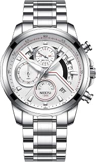 Men Watch Chronograph Analog-Digital Quartz Movement 30M Waterproof Dual Display Wrist Watch with Date and Luminous Hands for Men (Silver White)