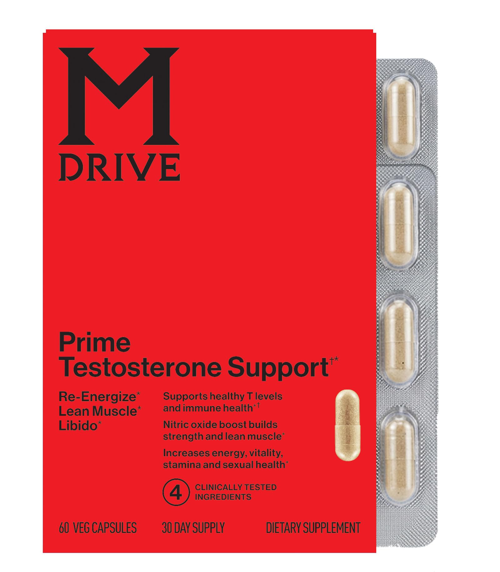 Mdrive Prime - Mannen T-Support Supplement, Max Energy, Focus & Lean Muscle, KSM-66 Ashwagandha, S7 Nitric Oxide Booster, Bioperine en DHEA,30 Servings, 60 Count