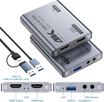 Video Capture Card, USB 3.0 High-Speed Interface, 1080P 60FPS/2K 30FPS/4K 18FPS Game Capture Recording, Compatible for PS5/Switch/Xbox/Camera/PC/OBS, with 4K 60FPS HDMI Loop-Out & Micro Input