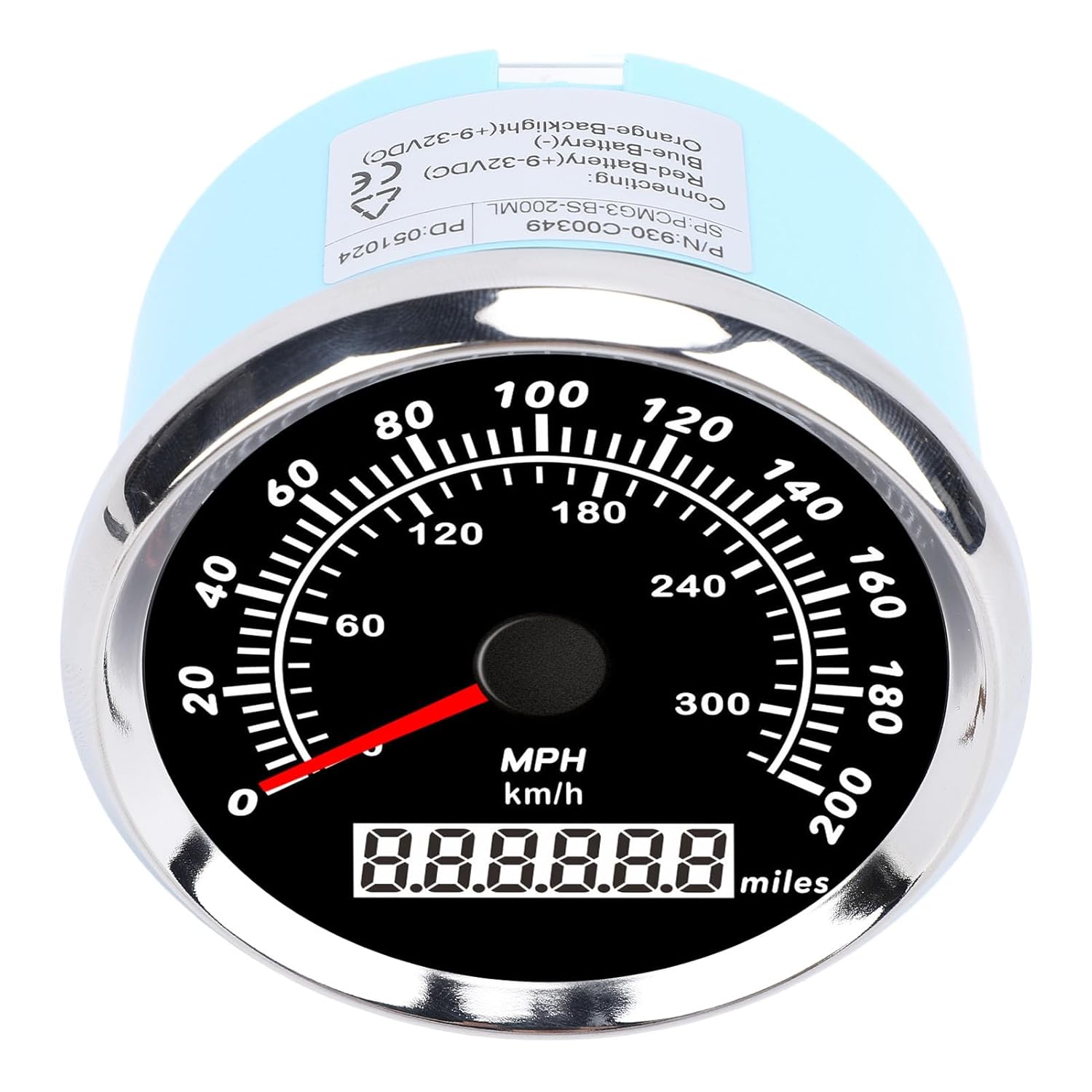 85mm Boat Speedometer with Step Motor 7 Color Backlight Pointer 200MPH Speed Gauge for Yacht RV Truck Motorcycle Marine Speedometer Odometer Red