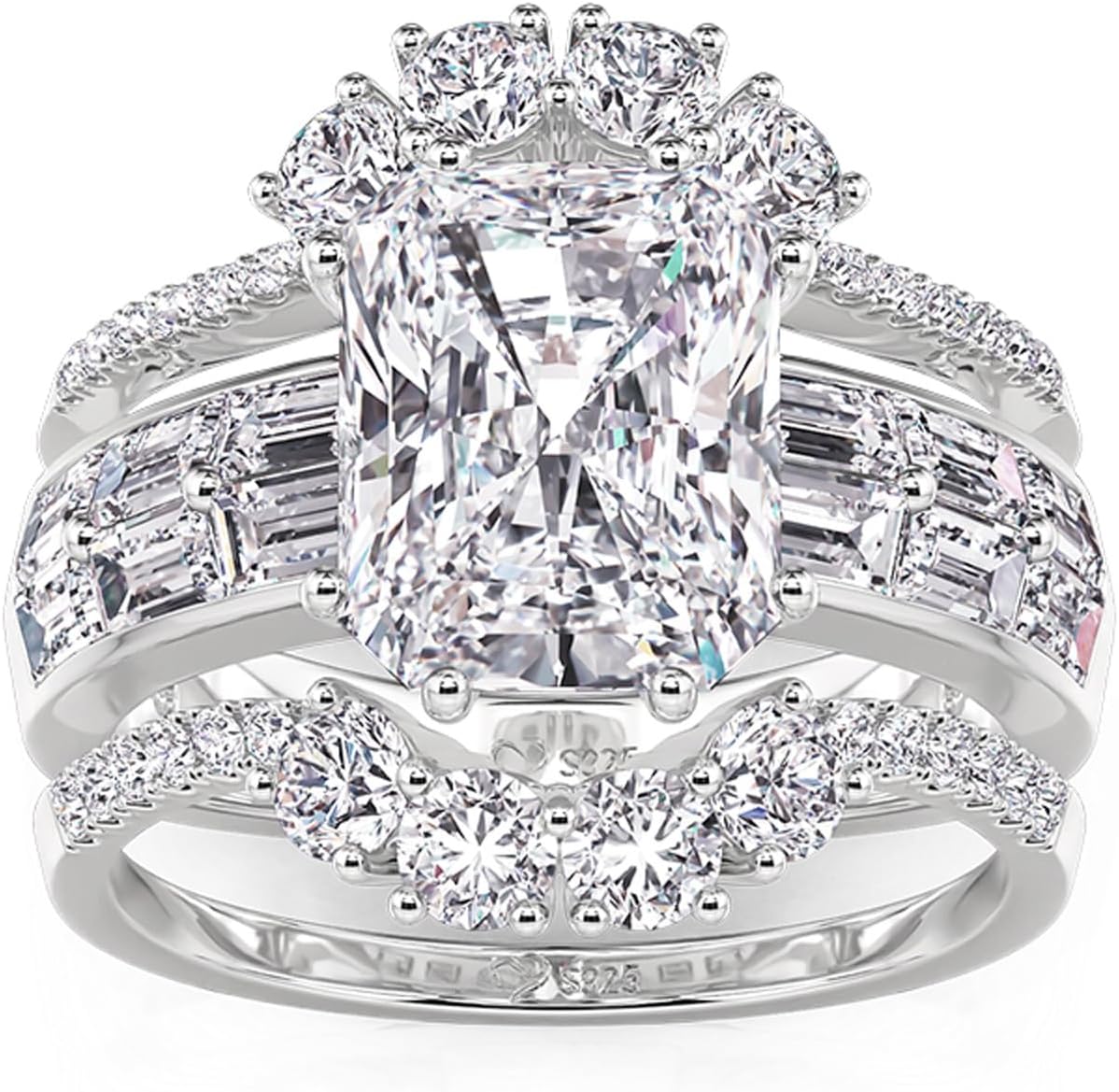 3PCS Wedding Ring Set for Her, 925 Sterling Silver 5.2CT Round Cut Women's Bridal Sets Romantic Anniversary Engagement Promise Gift with Jewelry Box