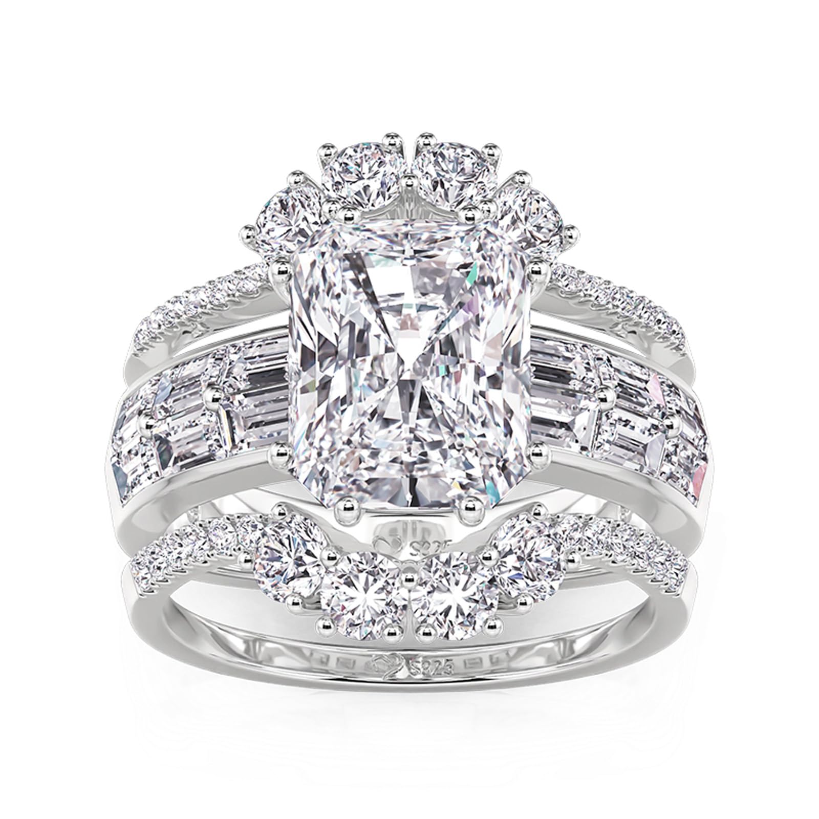 3PCS Wedding Ring Set for Her, 925 Sterling Silver 5.2CT Round Cut Women's Bridal Sets Romantic Anniversary Engagement Promise Gift with Jewelry Box