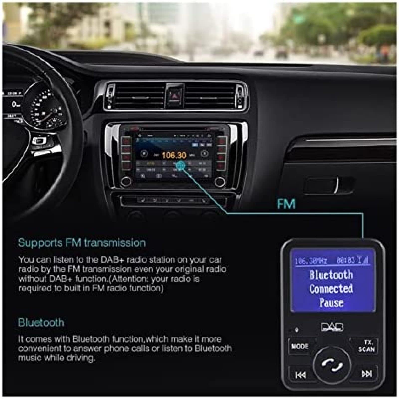 OUTS Adaptador De Radio Dab/Dab + USB para Coche De 5V, Reproductor De MP3 Digital Compatible con Bluetooth, Receptor De Música FM, Accesorios Universales para Coche,Negro,Pleasant63
