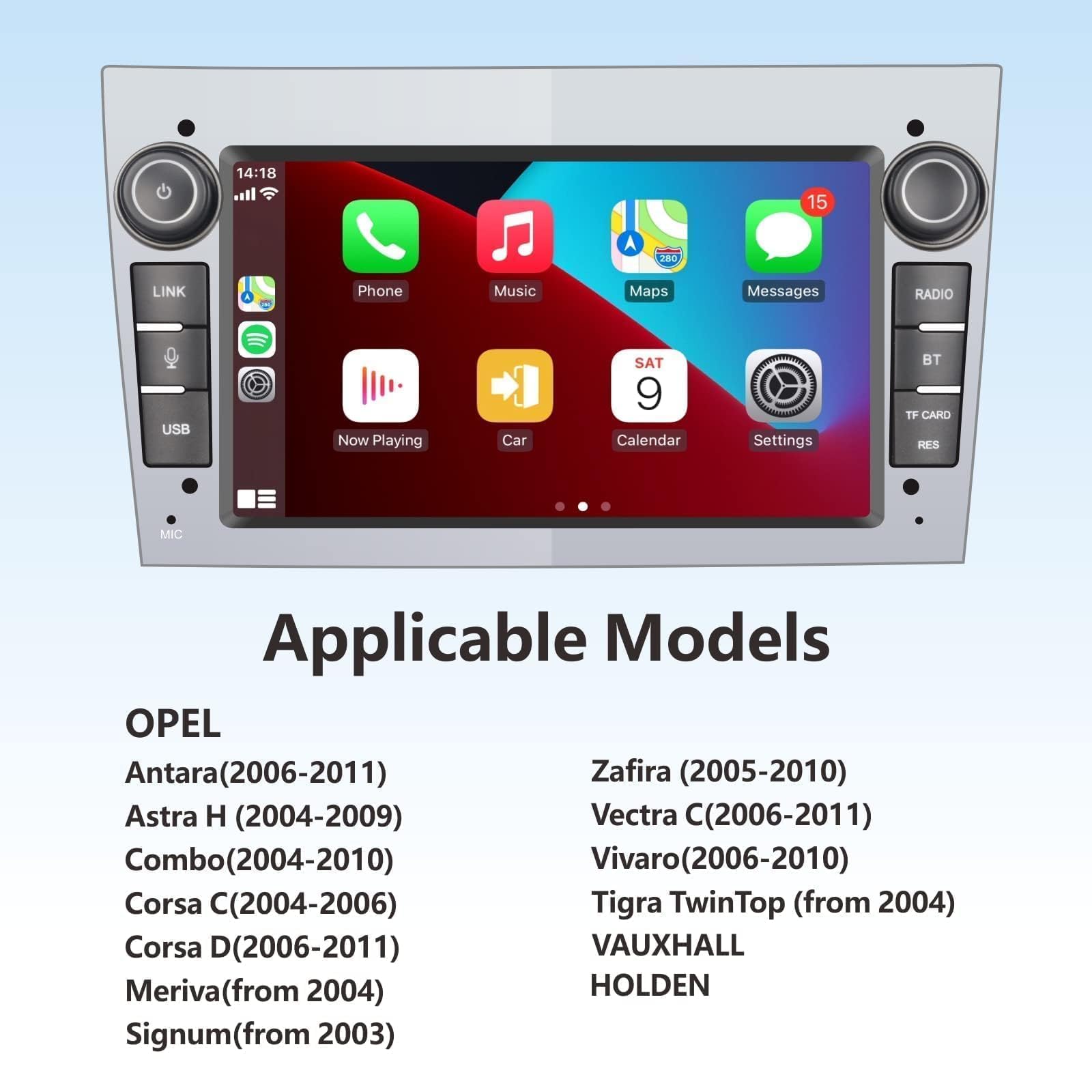 Autoradio Compatible avec sans Fil Carplay/Android Auto pour Opel Antara Zafira Corsa avec écran Tactile de Bluetooth/Mirror Link/USB/Puissance élevée Argent