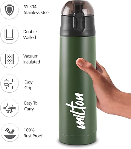 Miniatura 3 de Milton New Crown 400 Thermosteel Botella de agua fría y caliente las 24 horas, 11.8 fl oz, verde  Fácil de transportar  Botella de oficina