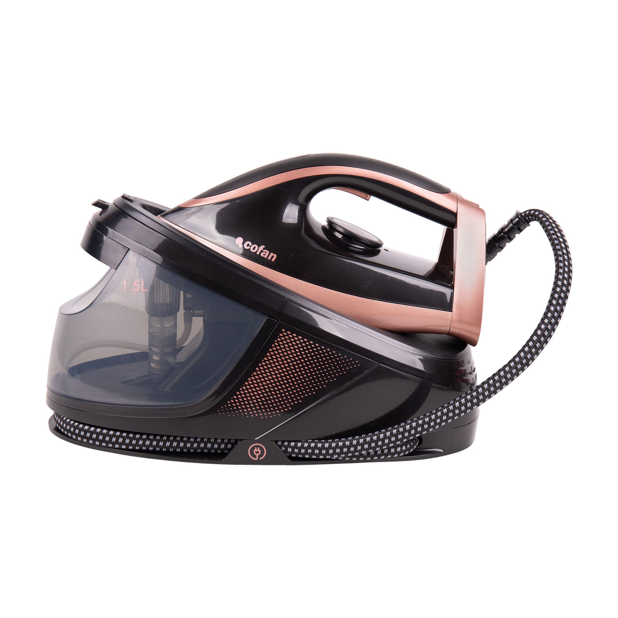 Cofan Centro de planchado 3100 W con depósito extraíble 1,5 litros, 8 bares, Vapor continuo 120 g/min, Suela de Cerámica, Autolimpieza y Apagado automático