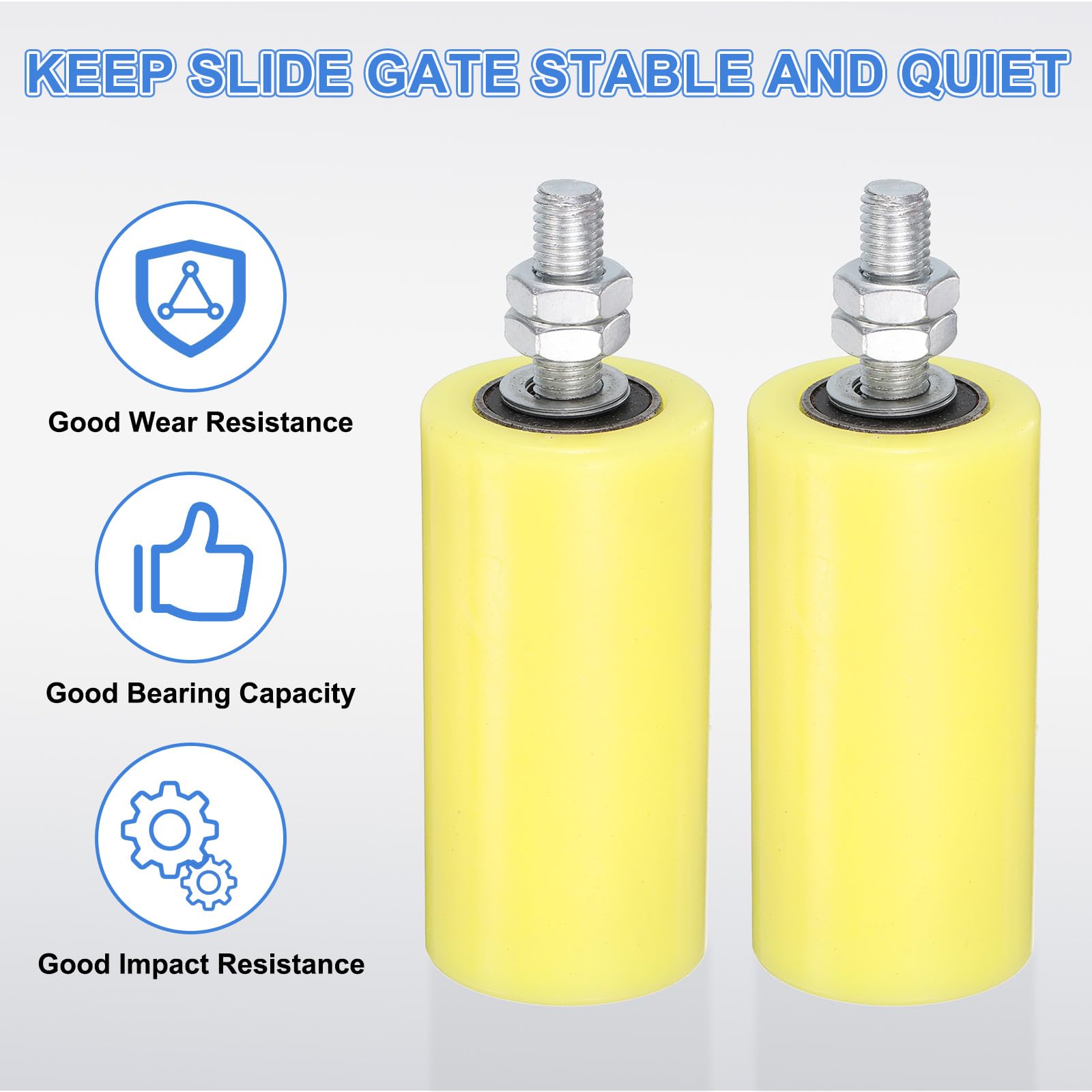 QUARKZMAN 4Pcs Rulli Guida Per Cancelli Scorrevoli, 5" Rulli In Nylon Kit Supporto Cancello, Cuscinetto A Sfere Sigillato Universale Per Guide Cancelli Scorrevoli, Giallo