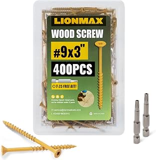 Deck Screws 3 Inch, 400 PCS LIONMAX #9 x 3" Star Drive Exterior Deck Screws for Outdoor Deck, Tan Coated Wood Screws, Rust Resistant, T-25 Drive Bit Included