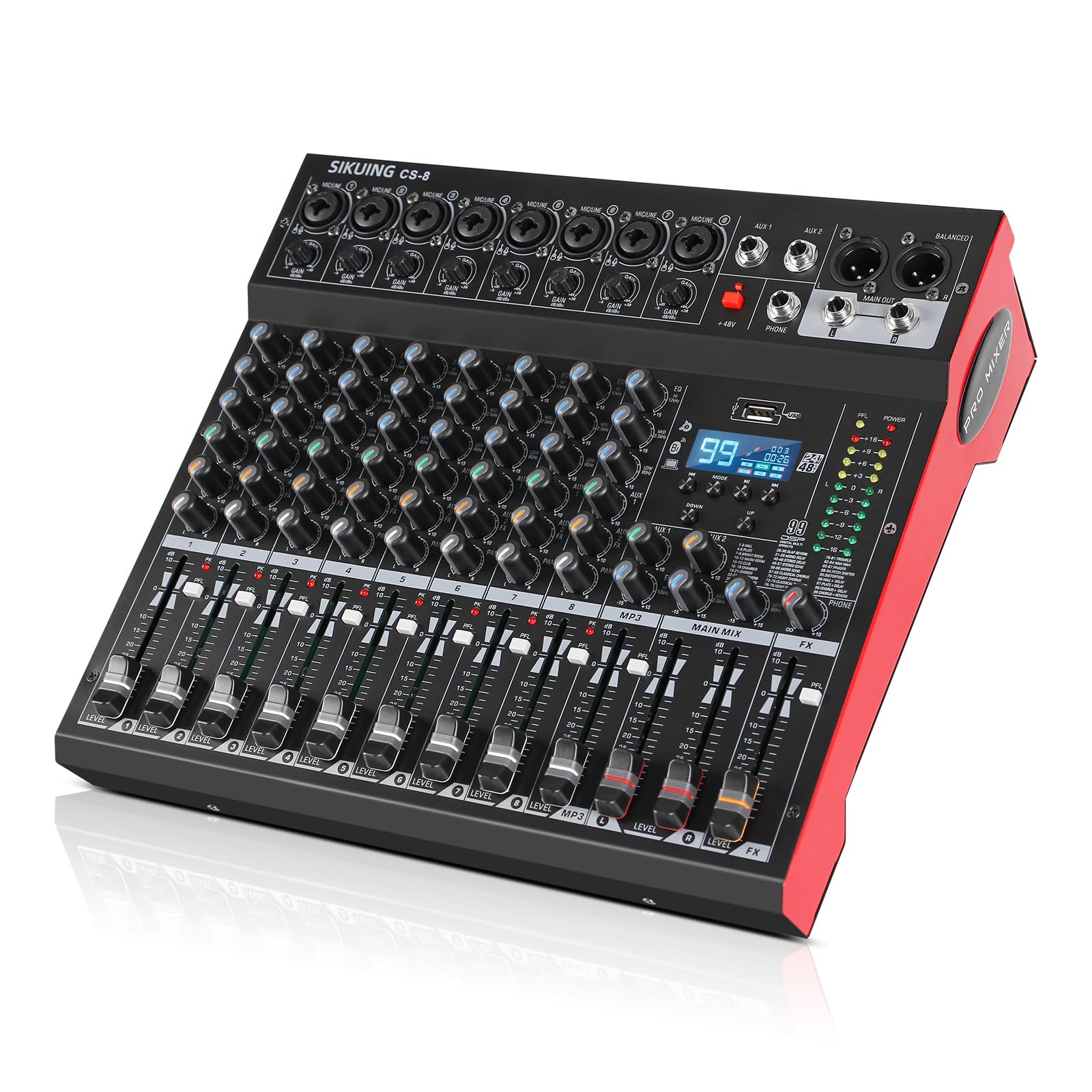 8 Channel Audio Mixer with Bluetooth, 99 DSP Effects