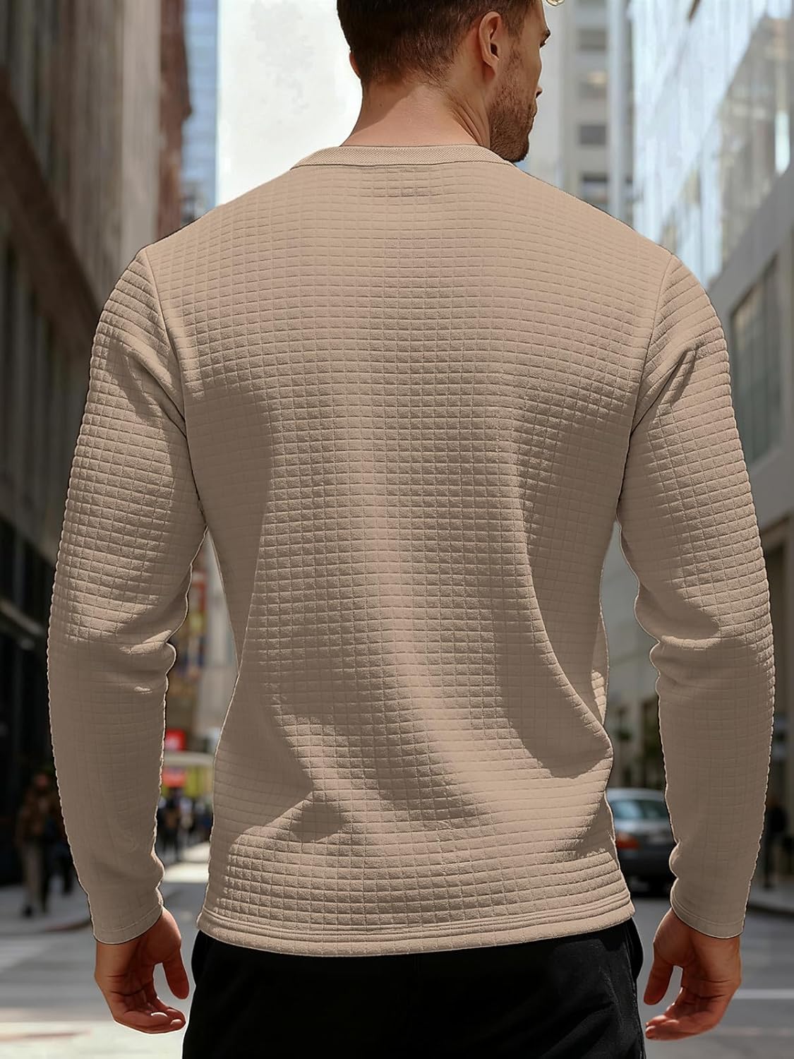 Men's Henley Shirts Long Sleeve Casual Waffle T-Shirts Button Pullover Sweaters Tee Shirt - Image 2