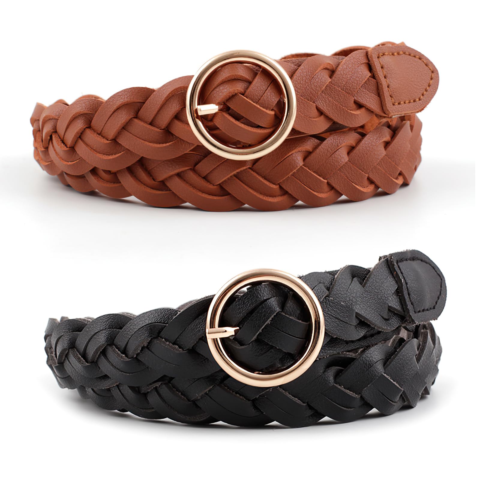 BRTNUP2 Pack Women's Thin Braided Belt, Tassel Trendy Dress Belts, Fashion Thin Braided Waist Skinny Belt, Woven Waist Belt Casual Woven Belt for Summer Dress Jeans Pants