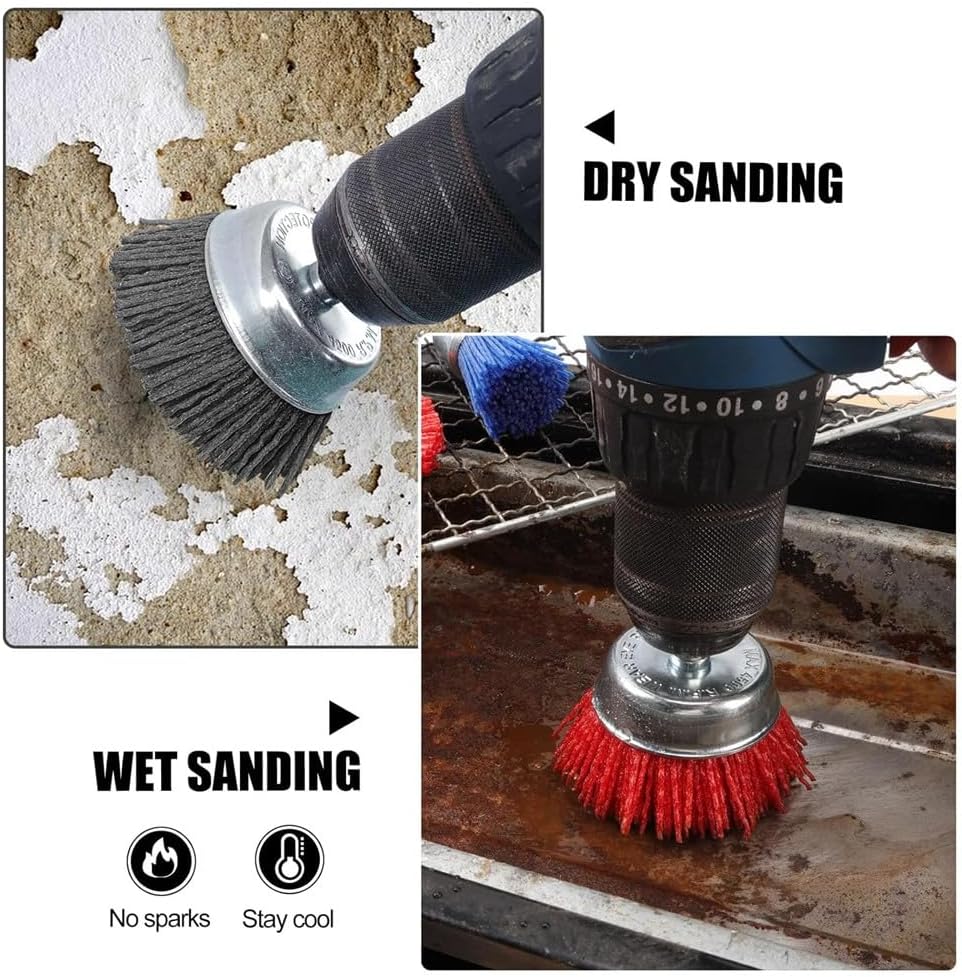 9 Pack Nylon Filament Abrasive Brush Set Abrasive Nylon Brushes with 1/4 Inch Hex Shank for Rust Removal and Cleaning