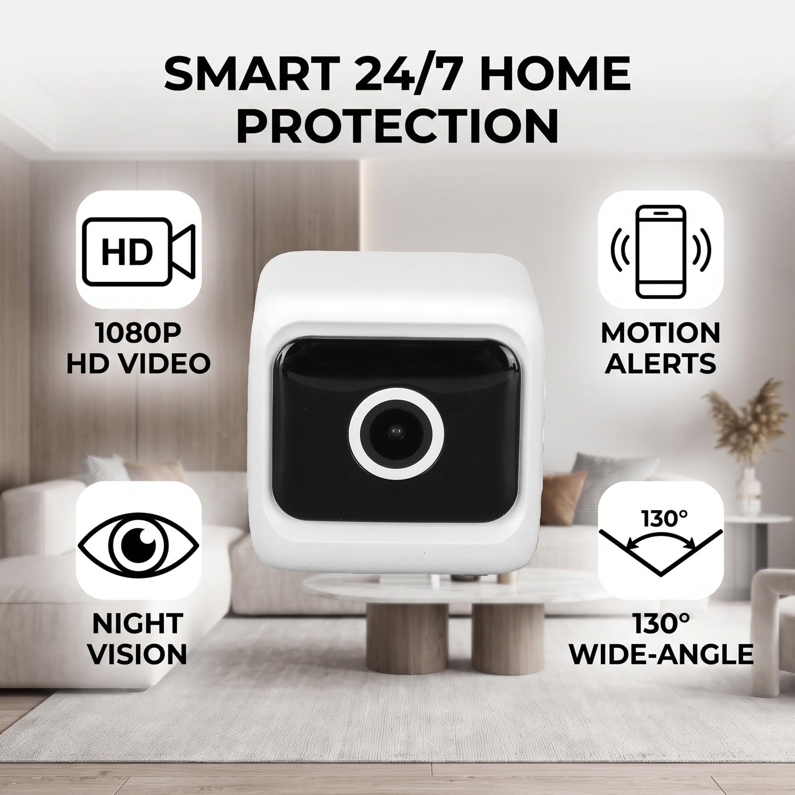 Dpofirs Telecamera di Sicurezza Interna (WHITE) | 1080P HD con APP di Rilevamento del Movimento WiFi da 2,4 GHz Visione Notturna Grandangolare a 130° Remota per il