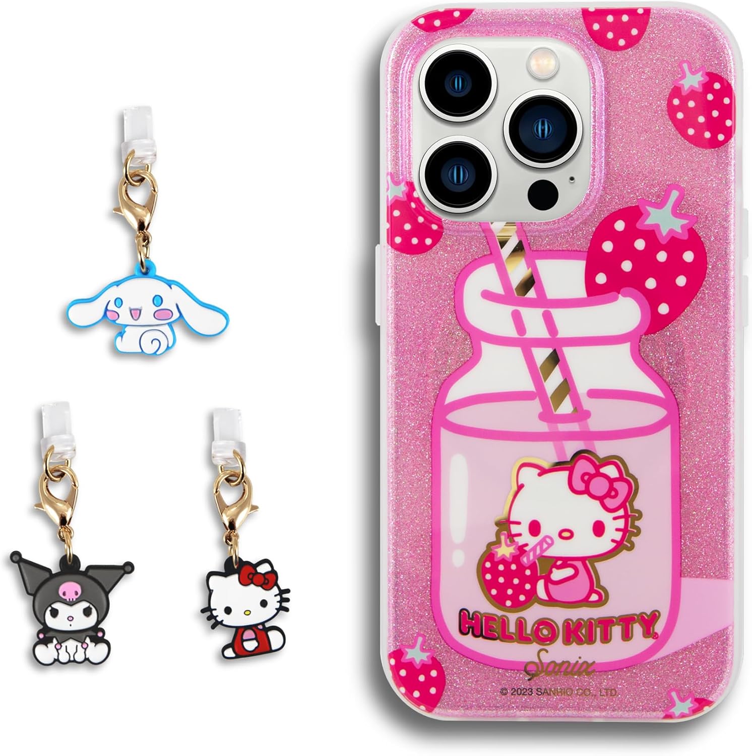 Sonix x Sanrio Case + Charging Port Charms (Hello Kitty, Cinnamoroll, Kuromi) for iPhone 14 Pro | Hello Kitty Strawberry Milk