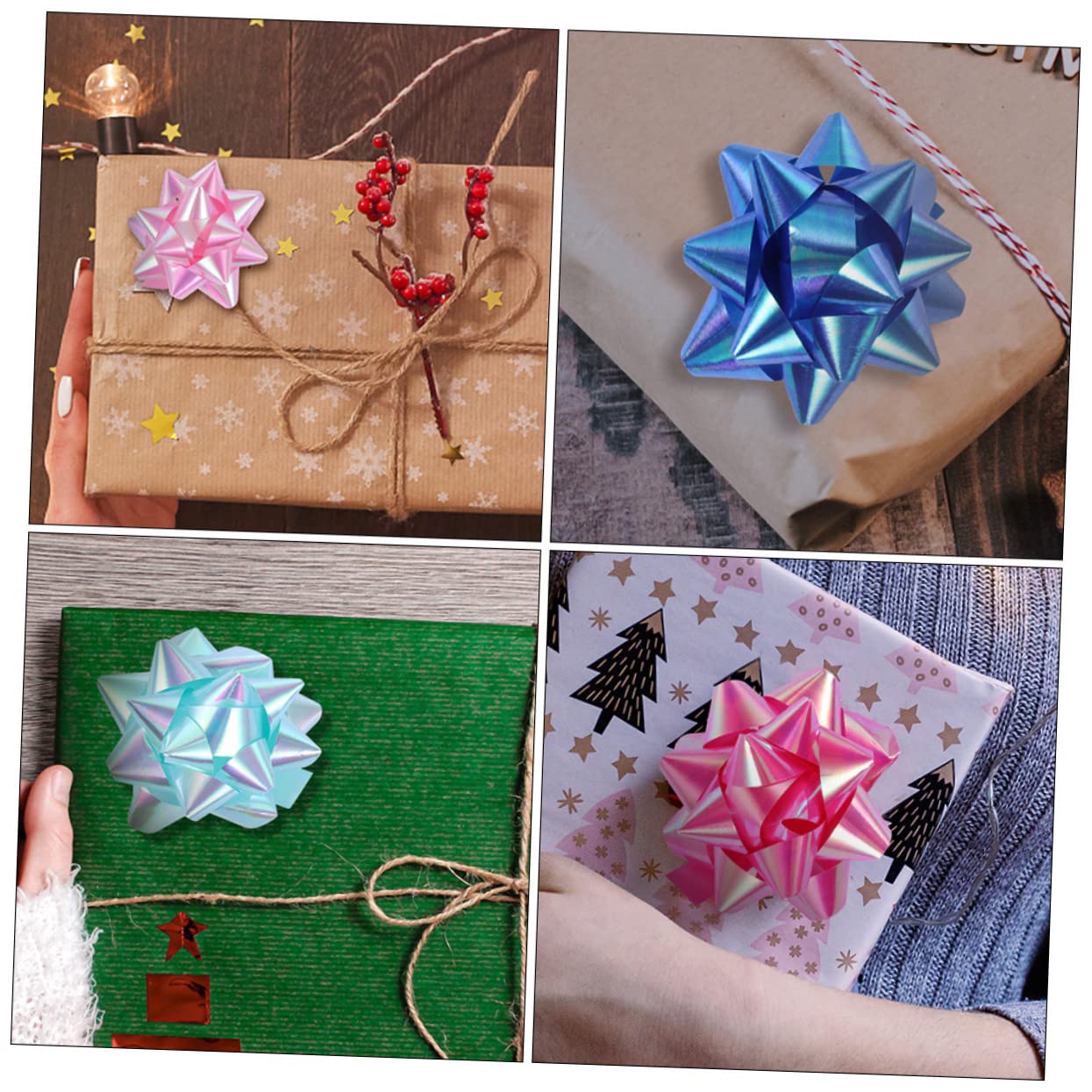 minkissy 3 Series Decoración De Flores De Estrella Tapa Luces Solares Lazo De Cinta para Tirar Mini Lazos De Terciopelo Autoadhesivos Lazos De Arcoíris Lazo Azul 50 Piezas*3