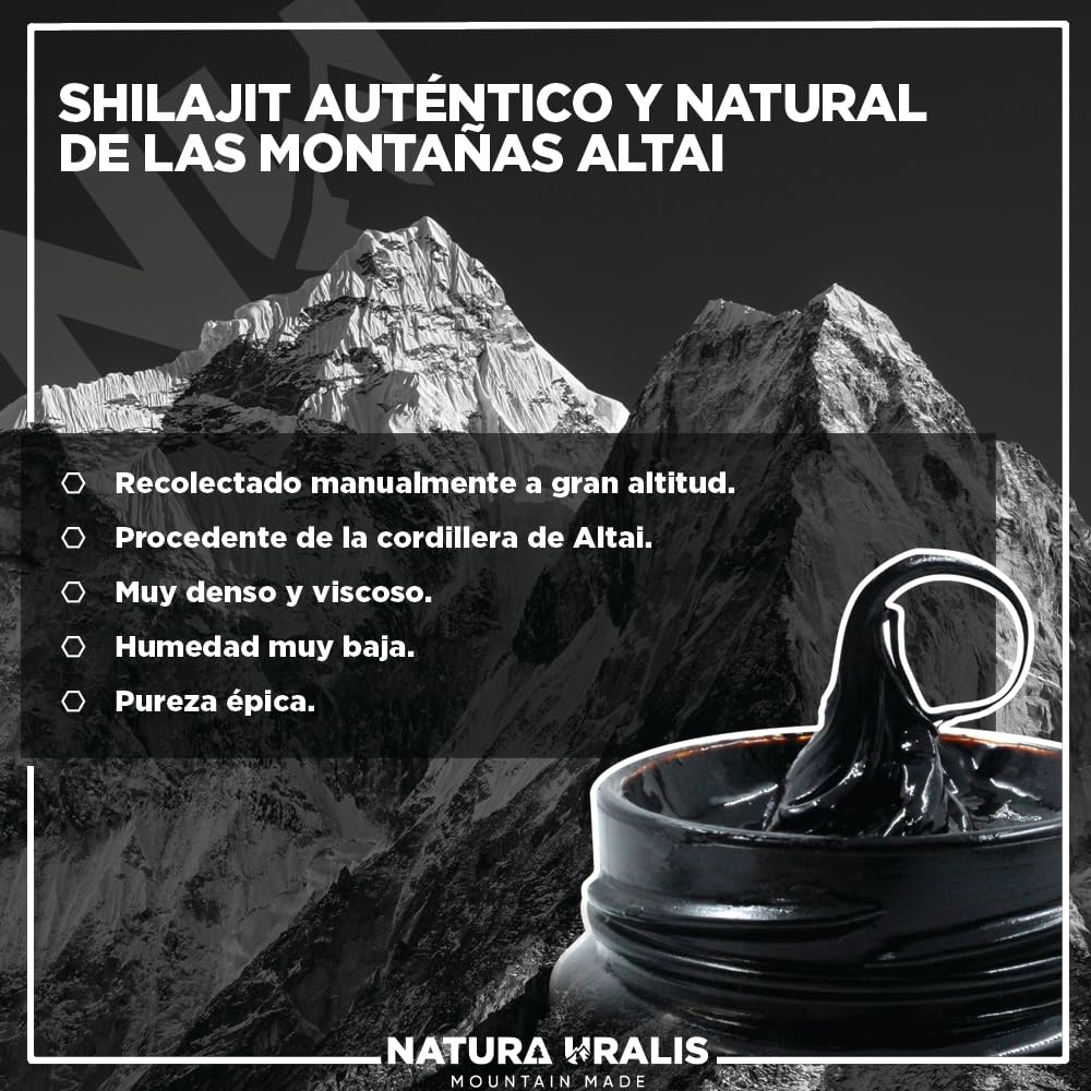 Natura Uralis Altai Shilajit | Resina Mineral de Shilajit Orgánico, de Formación Natural - Shilajit Negro Altamente Potente de las Montañas Altai (100 g)