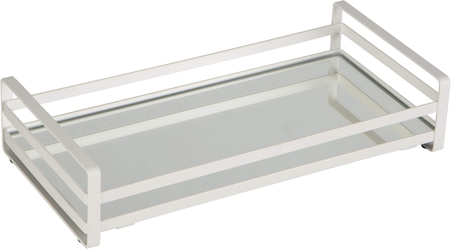 3 Tier Slim Flat Wired Rails Vanity Tray | Reflective Mirror Base | Dresser | Countertop | Home Organization | White