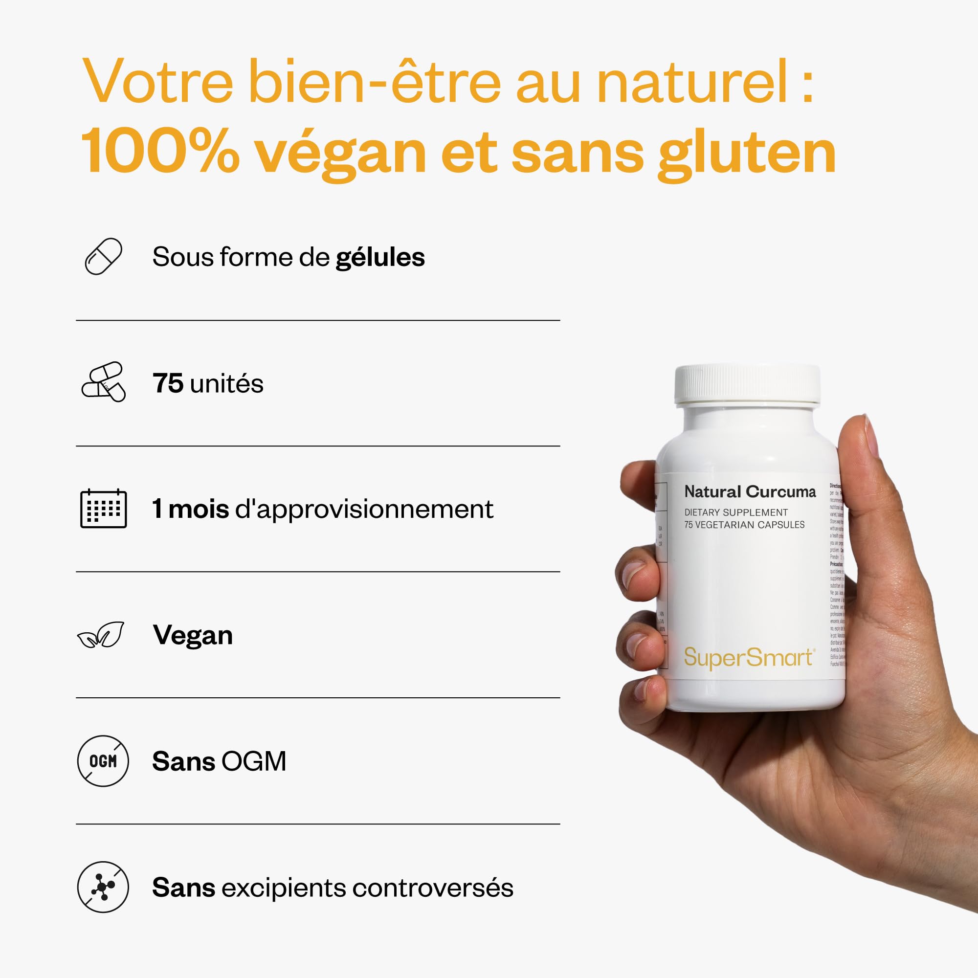 Curcuma Naturel - Puissant Antioxydant - Haute Absorption - SuperSmart | Propriétés Anti-Inflammatoire et Immunitaires - Normalisé à 95 % de curcuminoïdes - Vegan - Sans Gluten