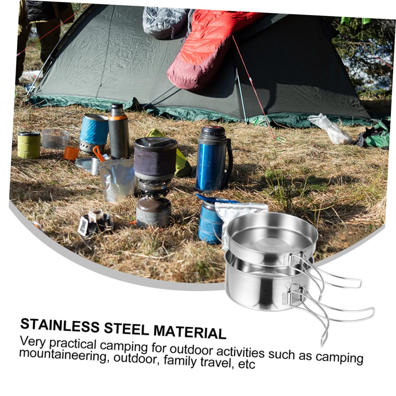 MAGICLULU Kit de Casseroles Camping INOX 8 Pièces pour 5-6 Personnes Batterie Cuisine Portable en Acier Inoxydable Poêle à Frire et Ustensiles de Cuisson pour Randonnée Barbecue et