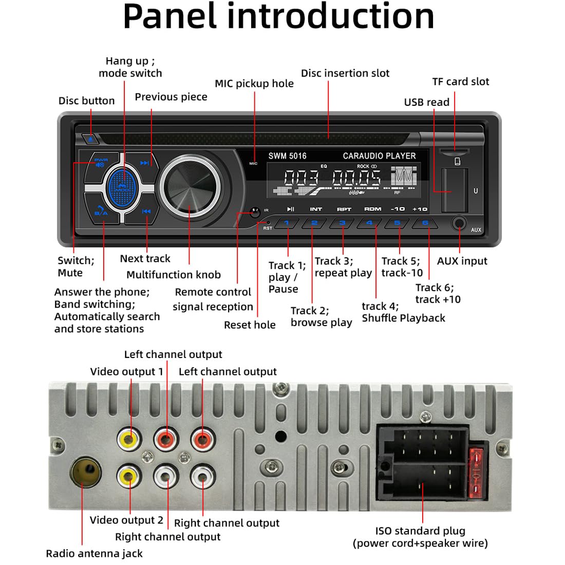 Autoradio stéréo Bluetooth avec lecteur CD VCD DVD 1 DIN 12 V RDS/FM/AM avec Bluetooth mains libres/USB/SD/AUX/Localiser et trouver une voiture/voix
