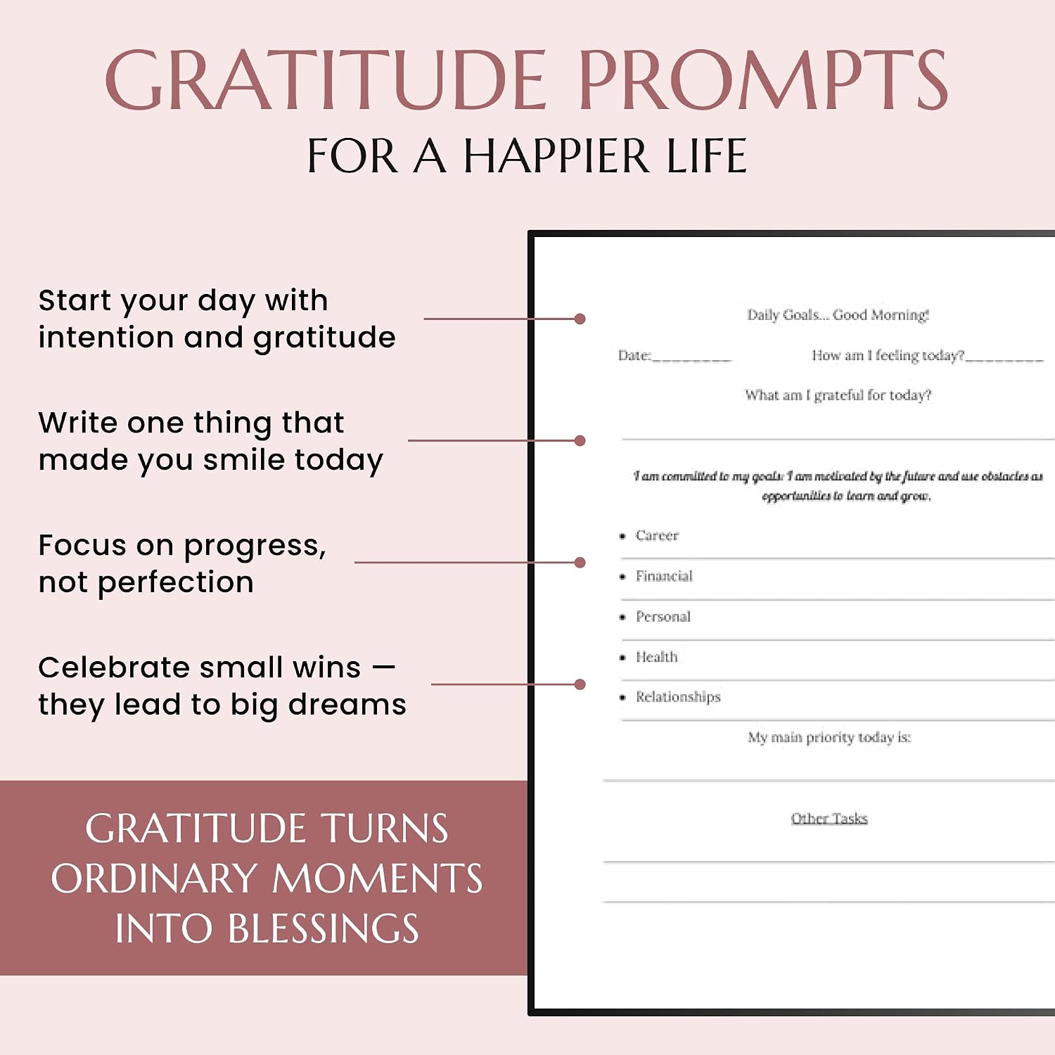 Manifestation Journal – 5 Minute Self Care Journal for Women – Guided Daily Planner Notebook w/Affirmations, Vision Board & Goal Setting – Hardcover Goal Planner for Manifesting Dreams