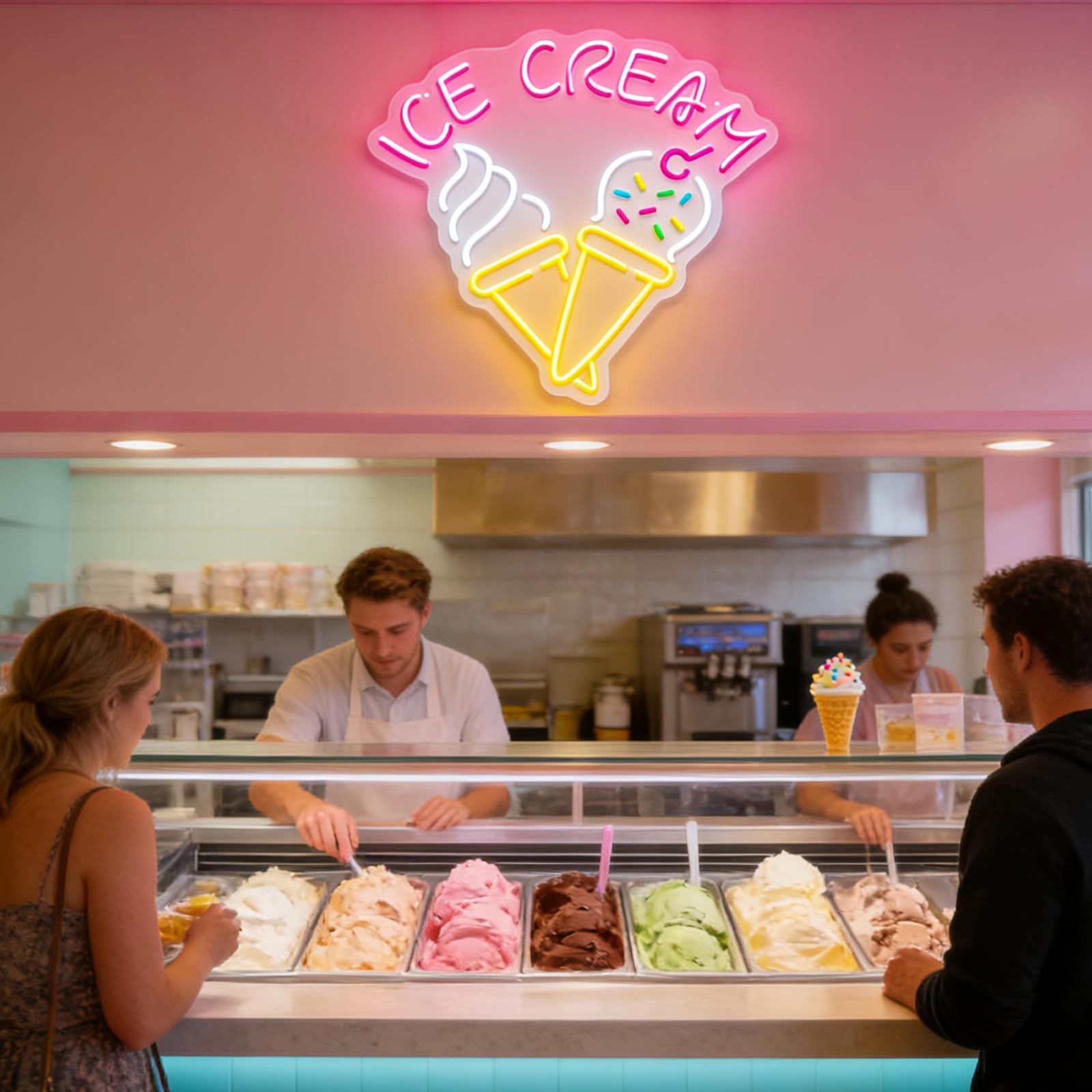 Insegna al Neon a LED a Forma di Gelato, Decorazione da Parete, alimentata Tramite USB, Luce al Neon dimmerabile. Illumina i Tuoi Sogni Estivi per gelaterie, pasticcerie, bancarell