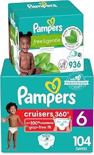 Pull On Cruisers 360° Fit Disposable Baby Diapers Size 6, 104 Count with Free & Gentle Baby Wipes 12 Flip-Top Packs (936 Wipes Total)