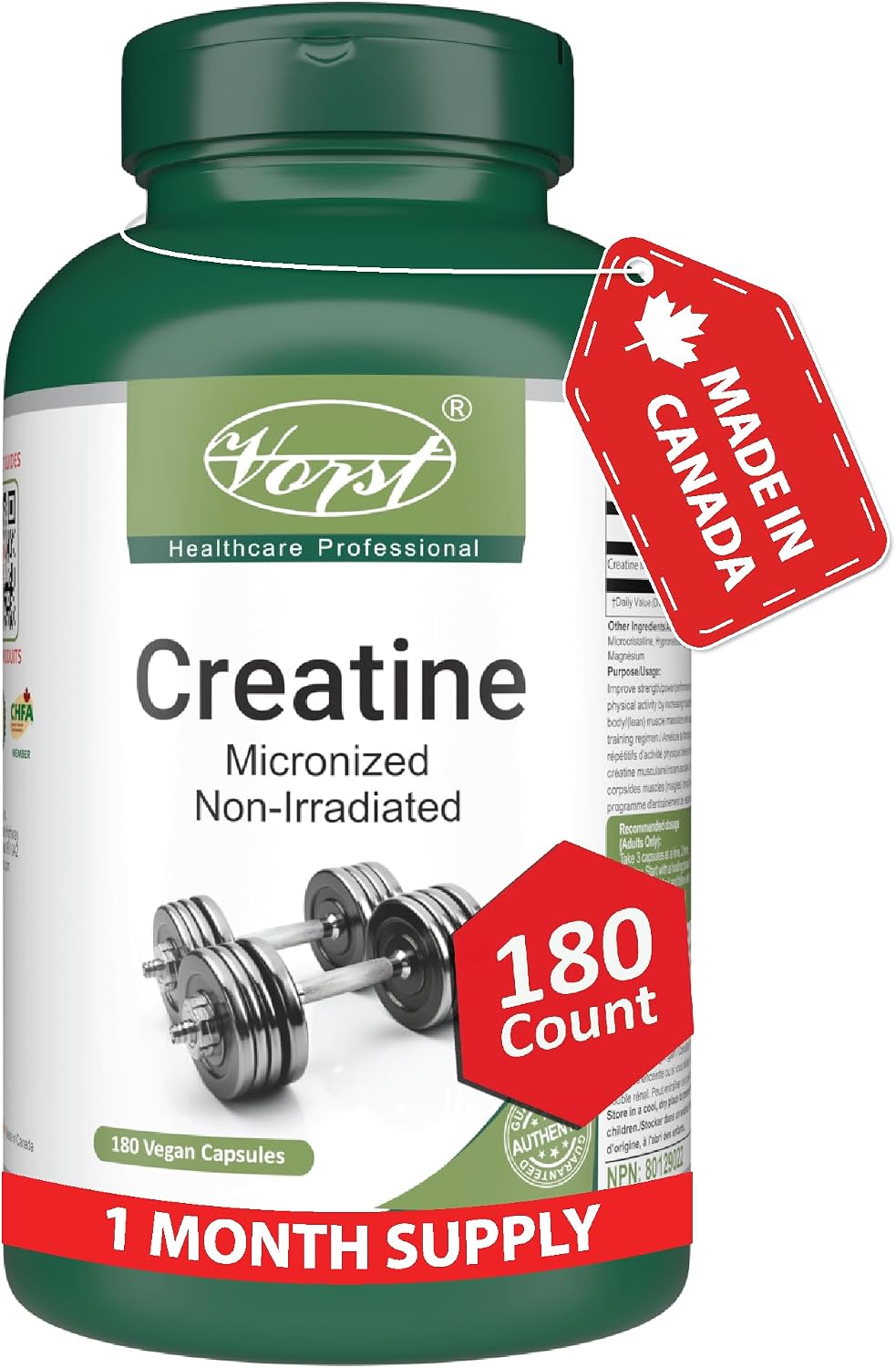 VORST Creatine Pills 1800mg Per Serving 180 Vegan Capsules | Monohydrate Micronized Non Irradiated