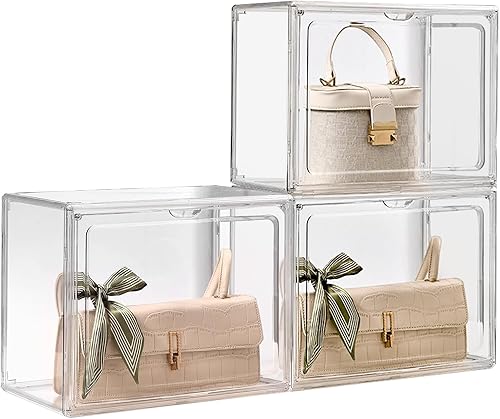 Organizador de almacenamiento de 3 piezas para armario, organizador de bolsos de acrílico transparente, cajas de armario con bolsa magnética para