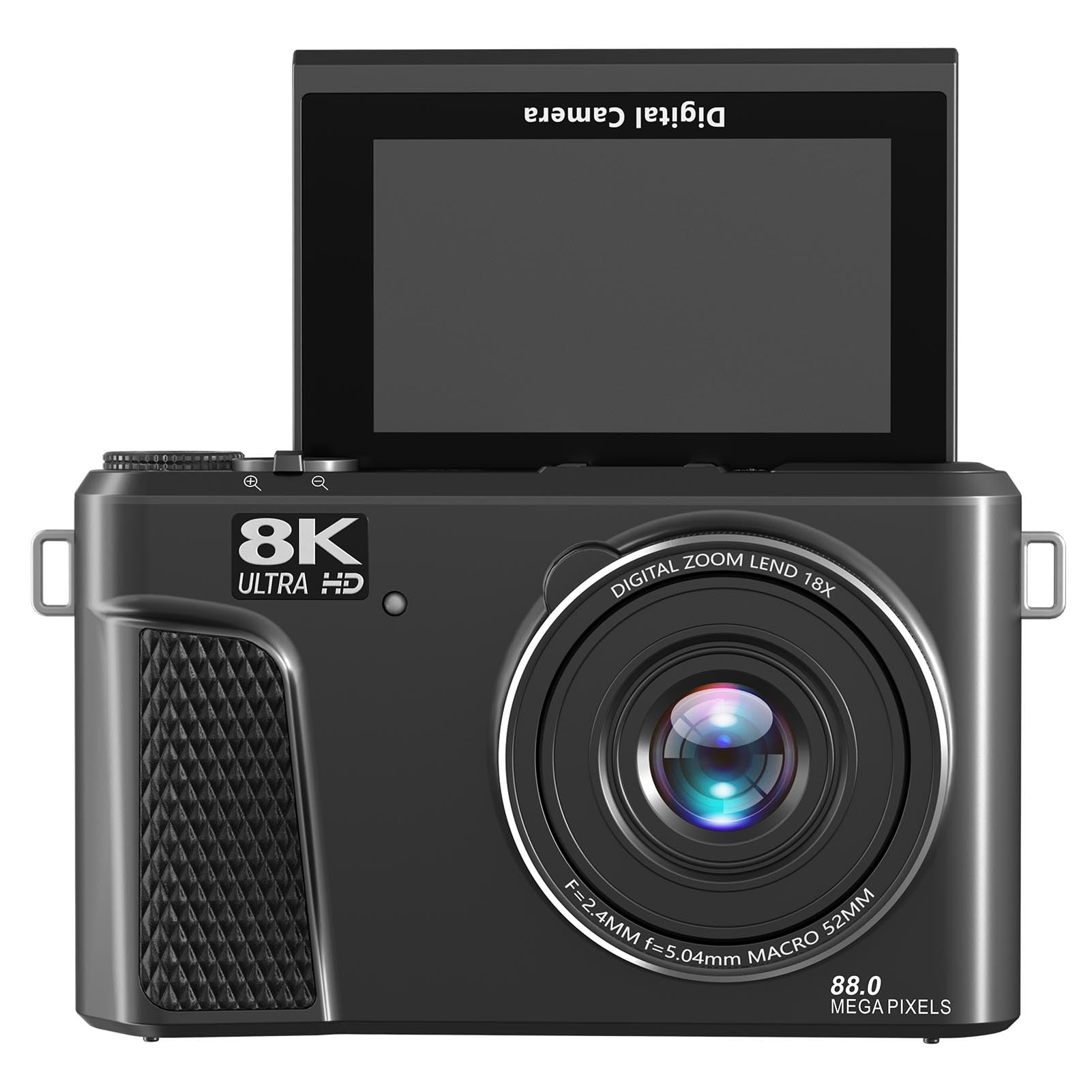 Fockety Aparat cyfrowy 8K, aparat do vlogowania z autofokusem 88 MP, 3-calowym ekranem Ultra HD 180° z funkcją obrotu, 18-krotnym zoomem, aparat typu „point and shoot” (BLACK)