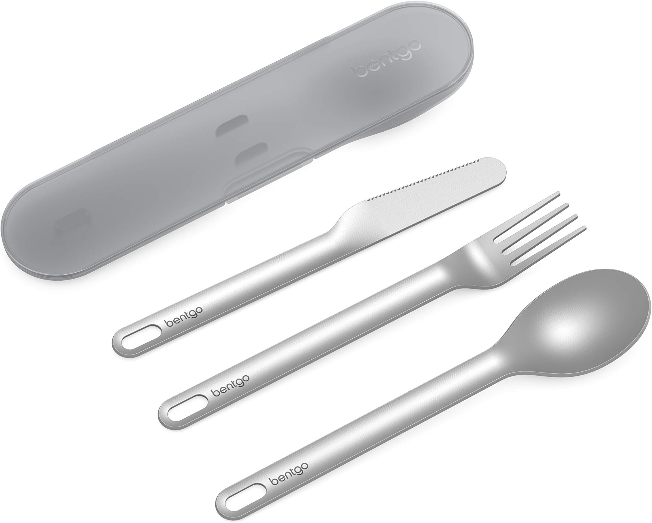 Bentgo® Stainless Travel Utensil Set - Reusable 3-Piece Silverware Set with Carrying Case, High-Grade Premium Steel, BPA-Free Case, Eco-Friendly - Ideal for Travel, Camping, and Office Use (Gray)