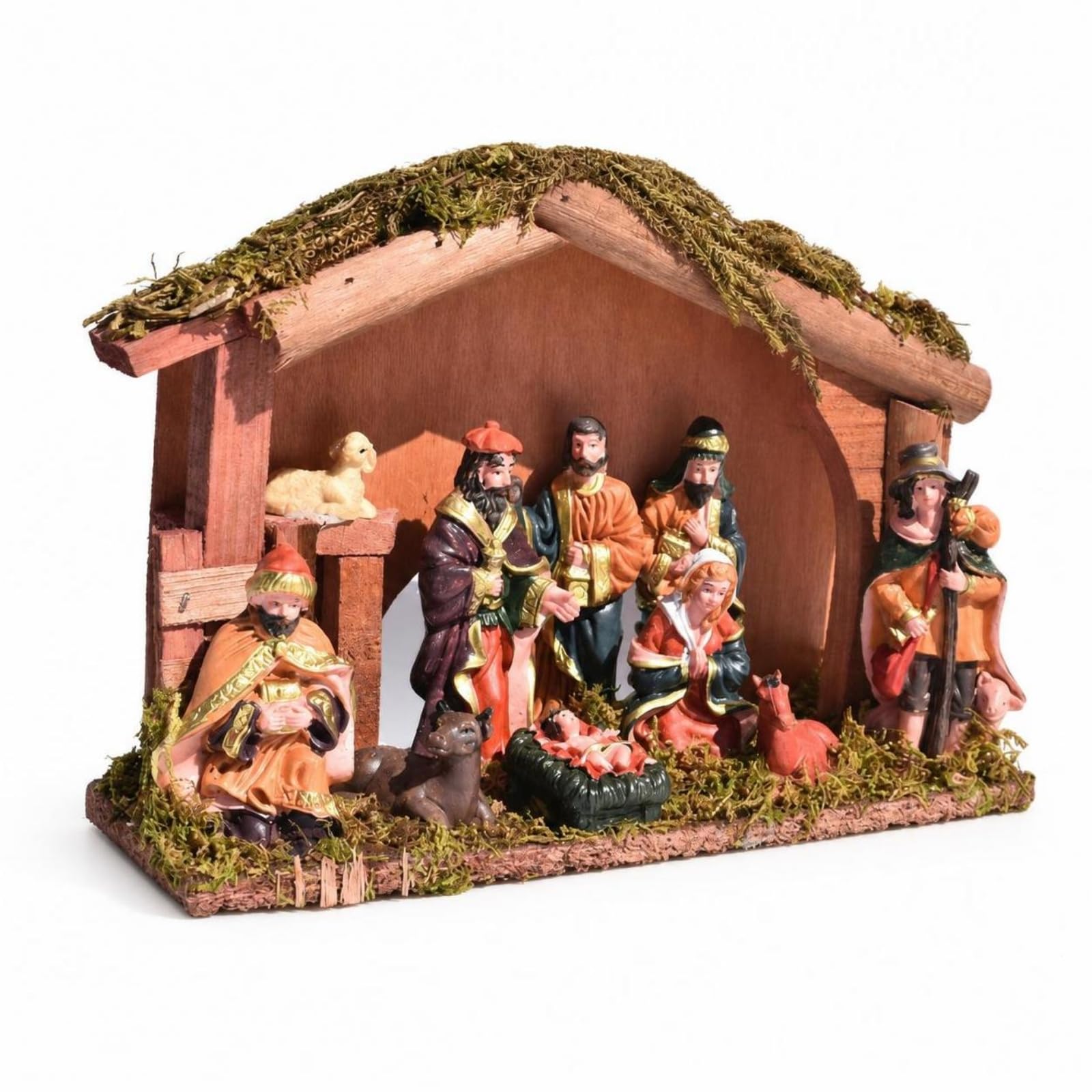 krippe mit Stall und Figuren kompakt Krippe mit Stall handgefertigt Mini-Krippe Figuren für Wohnzimmer, Kamin, Style B
