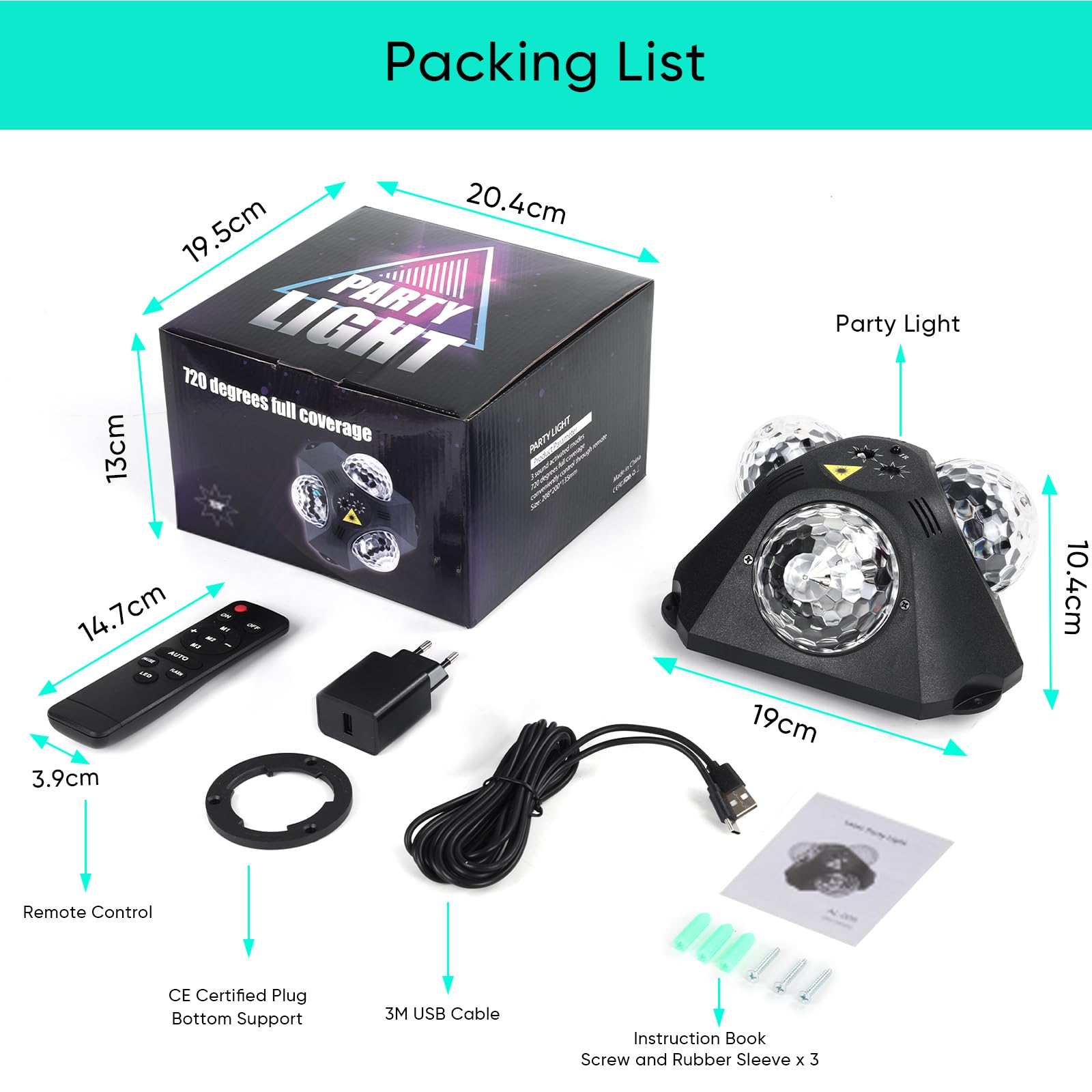 Discokugel,Partylicht,Disco Lights mit 3 Disco Bällen Sound-aktivierte Strobe-Effekt Disco licht mit 3M Steckerkabel für KTV,Zuhause,Kinder, Geburtstag, Hochzeit, Club,Halloween,Weihnachten