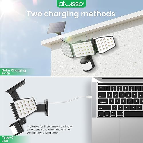 Miniatura 7 de ALUSSO Luces solares para exteriores con sensor de movimiento, 3000-6500K CCT regulable 3 cabezales de luz de seguridad con control remoto, IP54
