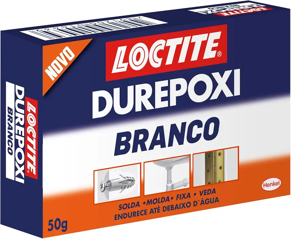 Loctite Massa Adesiva Durepoxi Branco, Massa Epóxi para reconstrução, modelagem, fixação e vedação, Resina Epóxi para uso doméstico, profissional e de artesanato, Cola Moldável, 1x50g