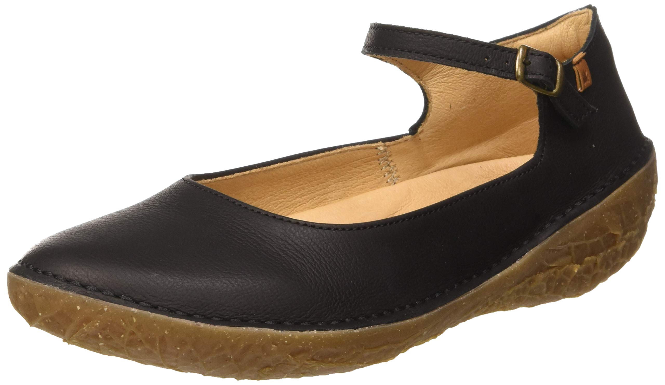 El Naturalista Womens Borago N5720 Ankle Strap Flat Shoes Black