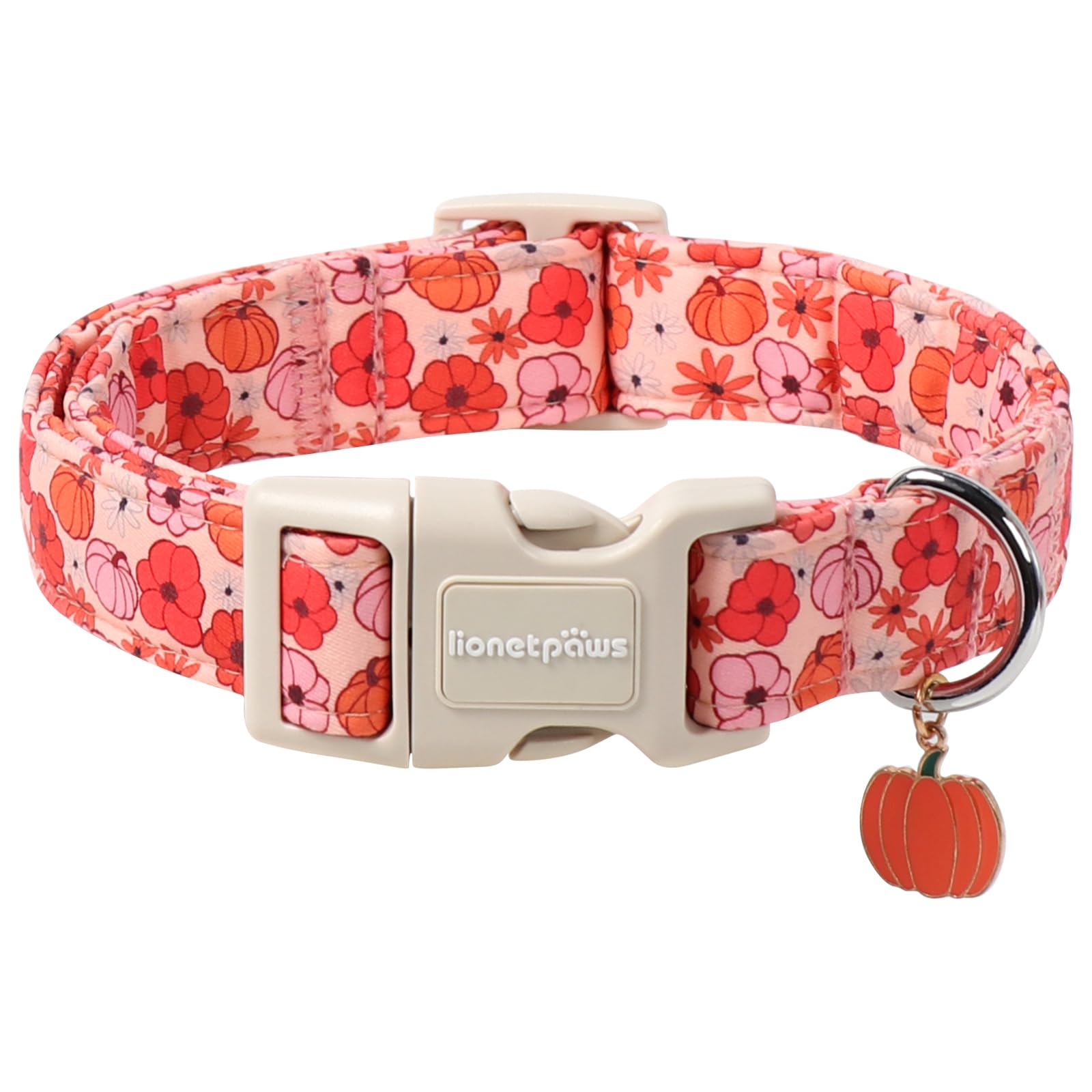 Lionet Paws Halloween Dog Collar- Cute Flower Pumpkin Peach Dog Collars with Plastic Buckle and Pumpkin Pendant,Light Adjustable Heliopsis Dog Collars for Small Medium Dogs
