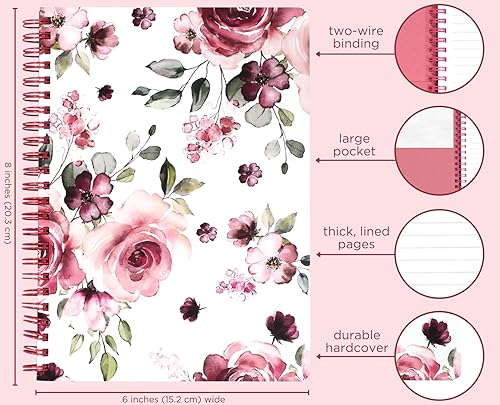 Miniatura 3 de Steel Mill & Co - Cuaderno pequeño en espiral, diario de 8.25 x 6.25 pulgadas con tapa dura duradera y 160 páginas forradas, rosa floral